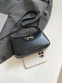 Elegant Crescent-Shaped Underarm Shoulder Bag For Women, Chic Casual Fashion, Solid Color Underarm Bag - Black - View 5
