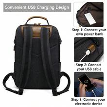 VASCHY Backpack For Mens, Vintage 15.6 Inch Laptop Rucksack Bag USB Charging Anti-Theft Canvas Backpack Casual Daypack School Bag For Women Teens Travel Work Hiking Camping Business - Black - View 4