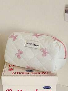 3pcs/1pc Quilted Bow Cosmetic Bag, Fashion Portable Makeup Pouch, Cosmetic Bag Set Make Up Bag Emergency Kit Girls School Bag, Multi-Function Storage Bag, Large Capacity Cute Toiletry Bag, Mini Makeup Brush Bag, Printed Vanity Case, Assorted Styles, Fits Lipstick, Sanitary Pad, Coin, Keys, Cosmetics, Jewelry, Suitable For Home, Bedroom, Bathroom, Travel, Outdoor, Mom, Girl, Gift Home Bathroom Decor Summer Holiday - White Pink - View 7