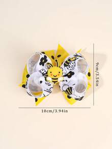 2PCS Girls Bee Bow Hair Clips, Cute Polka-Dot Bow Hairpins, Cute Pink Cow Print Hair Bow,Fashion Flower And Bee Print Hair Bows For Daily And Out, Hair Accessories