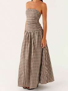 2025 Women Y2k Strapless Maxi Dress Tube Top Dress Elegant Long Dress Summer Beach Vacation Dress Off The Shoulder Dresses Sleeveless A Line Flowy Dress Wedding Party Formal Cocktail Dresses Bohemian Clothes Dress - Cà phê nâu - Xem 5