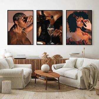 1/3 st moderna afroamerikanska väggkonstposters, popkonsttryck, modeposters, barväggdekor, heminredning, badrums- och sovrumsdekor, ramlös stil, inramad väggkonst