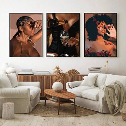 1/3pcs Set Modern African American Wall Art Posters, Pop Art Prints, Fashion Posters, Bar Wall Decor, Home Bathroom Bedroom Decor, Frameless Style