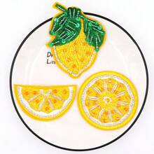 1pc Creative Yellow Lemon & Peach Fabric Embroidered Patch, Hat/Clothing Decorative Accessory