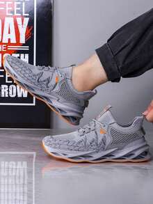 Zapatillas de deporte de malla de color sólido antideslizante de los hombres casuales,zapatos tenis de los hombres,zapatos de los deportes - Gris - Ver 5