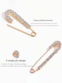 1/2/4pcs Rhinestone Brooch For Women Girls Gold Silver Color Safty Pin Brooch Lapel Pin Badge Sweater Dress Clothing Decor Hat Accessories