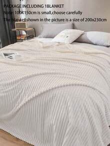 1pc Soft, Cozy Milk White Striped Plush, Fleece Blanket, Suitable For Bedroom And Guest Room