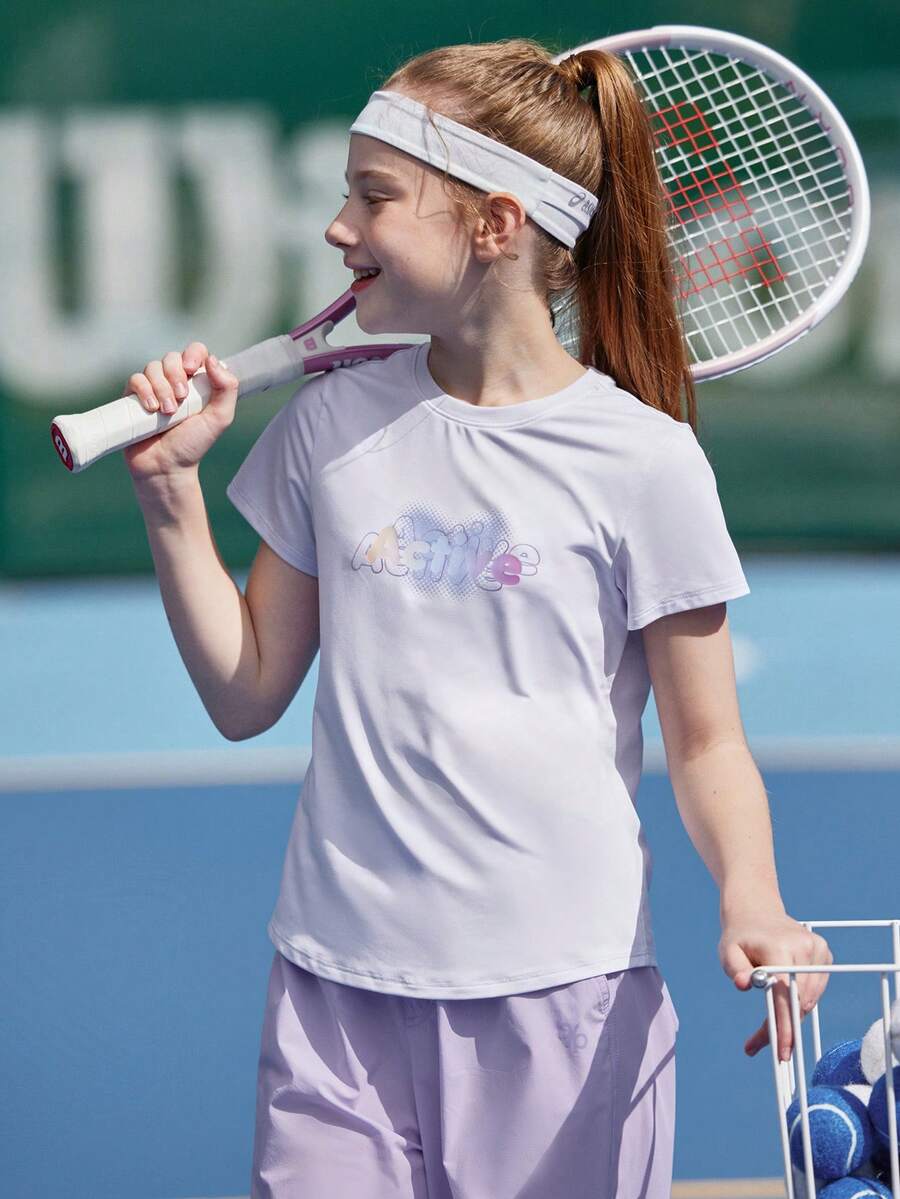 Balabala Girls' Quick-Dry Sports Tee, Breathable & Lightweight Summer Top - Pink Purple - View 1