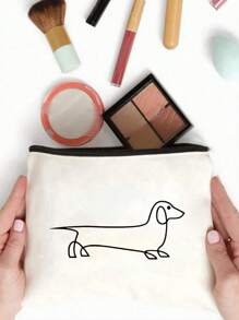 Simple Line Dachshund Puppy Cosmetic Bag - Large Capacity Travel Cosmetic Bag, Used For School Cosmetic Bag Back To School, Portable Zippered Women's Cosmetic Bag, Storage Bag, Perfect Gift For Couple And Family, Holiday Gift, Good Gift For Classmates, Friends, Bridesmaids, Sisters, Single Hand Bag Cosmetic Bag,For Holiday Beach, Bathroom Collection, Bedroom Collection, Large Capacity