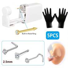 5Pcs Nose Piercing Kit, Piercing Gun Built-In Nose Studs,Self Piercing Kit With 20G Nose Rings Studs, Disposable Piercing Gun For At Home Nose Piercing - White - View 12