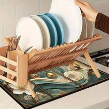 1pc Floral Print Drainage Mat / Absorbent Mat / Drying Mat For Coffee Machines, Utensils - Polyester Desktop Protective Mat, For Kitchen Counter Decor - Home Bar And Dining Table Placemat - HQQLSD103 - View 5