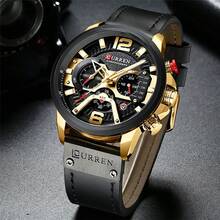 CURREN 男式奢华商务计时防水模拟石英腕表，PU 皮革表带 - 彩色 - 查看 13