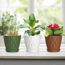 波浪纹塑料花盆带排水孔 - 适合室内外多肉植物、香草和花卉，休闲风格，圆形设计 - 彩色 - 查看 1