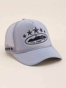 1pc Embroidered 5-Star Baseball Cap With Mesh Breathable Fabric, Adjustable Visor Sun Hat For Outdoor Travel Beach, Suitable For Men & Women, Y2K Style