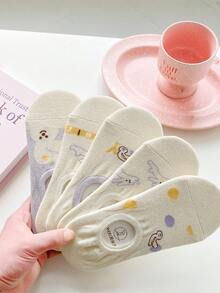 4/5pairs Women's Cherry & Strawberry & Flower Print White Thin Ankle Socks Invisible Socks Suitable For Daily Wear - Multicolor - View 13