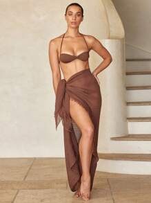 1 Stück Schwimm-Sommer-Strandkleid mit Knoten, Sarong Badeanzug Cover-up für Frauen aus Chiffon Schal Badeanzug Cover-ups, sexy Bikini Schal Bademode Wickelrock