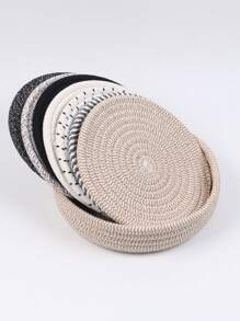 Soporte de rejilla de aproximadamente 20,3 cm (8 pulgadas) apto para platos, ollas y sartenes calientes, posavasos resistente al calor grueso para la cocina, alfombrilla, artículos de cocina esenciales, decoración de mesa y encimera, con cesta de almacenamiento, set de 5 piezas (4 posavasos + 1 cesta de almacenamiento)