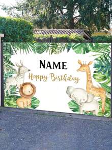 1 件定制名称野生动物庆祝背景，三种尺寸的热带丛林主题乙烯基派对横幅，个性化照片背景，适用于生日、洗礼、初次圣餐 - 入口、房间、花园装饰，无需电力！ - 彩色 - 查看 7
