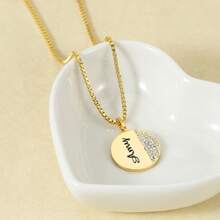 Custom Name Round Rhinestone Pendant Necklace - Luxury Stainless Steel Engraved Personalized Jewelry Necklace - Multicolor - View 6