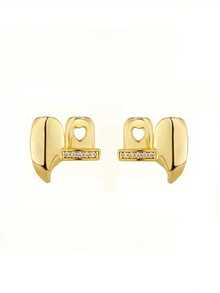 2 件双尖牙锆石组合个性化嘻哈侧齿格栅，适合男女日常佩戴