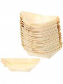 50个/包 5.5英寸大号一次性竹制餐盘 - 寿司船托盘、木质纸盘、竹制容器、竹制碗、一次性开胃菜盘、一次性墨西哥卷饼/玉米卷盘 - 黃色 - 查看 4