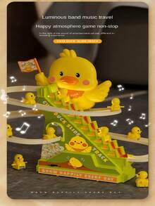 1个可爱鸭子造型滑梯轨道玩具，儿童趣味玩具，可爱鸭子可自动攀爬带滑梯的轨道，带音乐和灯光，组装式塑料玩具贴纸，带音乐和灯光，组装式塑料玩具贴纸带灯光，音乐玩具和生日礼物，电动玩具 - 彩色 - 查看 3