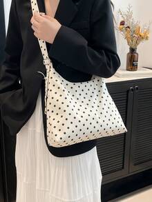 波尔卡圆点简约帆布单肩包，新款蝴蝶吊带斜挎包 - 白色 - 查看 4