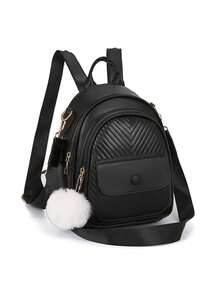 New Design Versatile Soft Leather Women Backpack, Large Capacity Book Bag/Travel Bag - Black - View 2