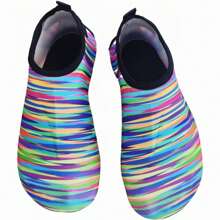 1 Pair Colorful Striped Soft Bottom Aqua Shoes With Butterfly Heel, Flexible, Skin-Friendly, For Outdoor Beach, Indoor Running & Yoga