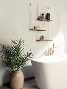 1pc 60.5cm三层波西米亚风壁饰收纳架植物架浮动架新波西米亚风房间装饰架木质搁板客厅壁挂绳饰架小花架卫浴用品收纳架实木收纳架植物收纳架花架房间收纳架挂钩木架