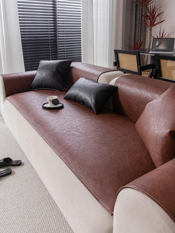1pc Leather All Season Universal Anti Slip Sofa Cushion, Anti Slip Sofa Cover, Pillowcase Backrest Cover, Sofa Protective Cover, Suitable For Bedroom, Office, Living Room, Home Decoration