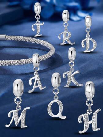 1 pieza con cuentas de 925 plata con 26 letras de moda para mujer, apto para pulseras y brazaletes, ideal para hacer joyas DIY, regalo de aniversario para damas