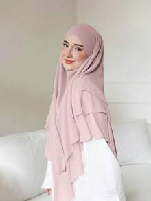 1pc Modest Flowy Chiffon Khimar | Smooth And Lightweight Chiffon, Provides Facial Coverage, Full Body Coverage, Comfortable Wear, Suitable For Daily, Travel And Prayer For Dress - Baby Pink - View 4