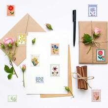 500PCS Flower Stamp Stickers Roll 10 Style Flower Aesthetic Stickers Waterproof Vinyl Stickers (500PCS Per Roll) - Multicolor - View 6