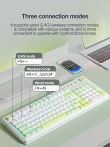 Teclado de oficina de tres modos AULA F3099, con combinación de colores elegante, sonido de botón pequeño, batería de gran capacidad, efectos de iluminación RGB geniales, diseño ergonómico, sensación cómoda en la mano, compatible con una variedad de sistemas, adecuado para computadoras portátiles, muy atractivo - Multicolor - Ver 9
