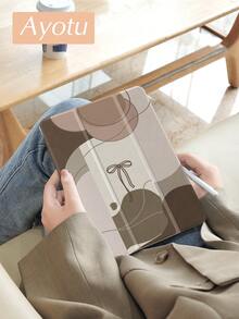 Ayotu Bow-Knot Brown Color Block Case Compatible With IPad 10.2 Inch 2021/2020 IPad 9th/8th Generation,IPad 10th Generation,Compatible With Samsung Galaxy Tab A8 10.5 Inch 2022, Tab Cover,With Pen Holder,Supports Automatic Sleep/Wake Lid - Multicolor - View 2