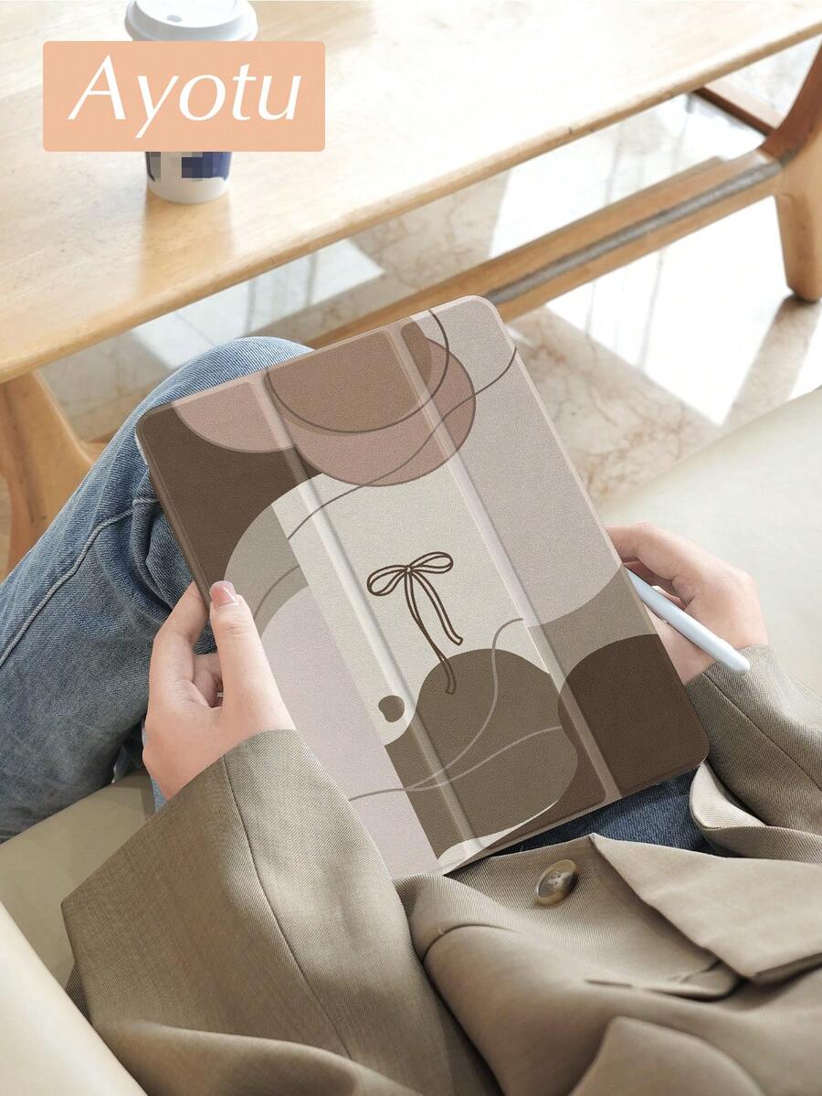 Ayotu Bow-Knot Brown Color Block Case Compatible With IPad 10.2 Inch 2021/2020 IPad 9th/8th Generation,IPad 10th Generation,Compatible With Samsung Galaxy Tab A8 10.5 Inch 2022, Tab Cover,With Pen Holder,Supports Automatic Sleep/Wake Lid