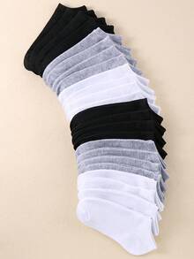 30 Pairs Ladies' Solid Black White Gray Color Ankle Socks, Versatile Casual Invisible Socks, Comfortable Soft Breathable Sweat-Absorbing Odor-Resistant Non-Slip, For Spring/Summer/Autumn, Unisex, Suitable For Home/Outdoor/Sports - Multicolor - View 2