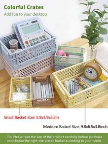 1pc Pastel Foldable Mini Storage Crate – Portable Plastic Basket, Cute Colors, Space-Saving Organizer For Bedroom, Office, Bathroom, Desk Drawer