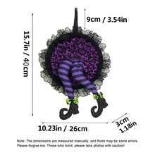 Halloween Wreath Witch, Wreaths For Front Door With Witch Hat Leg Mesh Decor, Halloween Decorations Indoor Outdoor - 紫色 - 查看 2