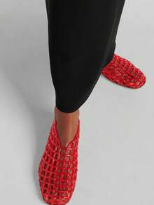 Blue Mesh Ballet Flats Shoes For Women Dressy Comfortable Jelly Ballerina Flats For Women HollowJelly Flats Clear Jelly Sandals For Women - 紅色 - 查看 4