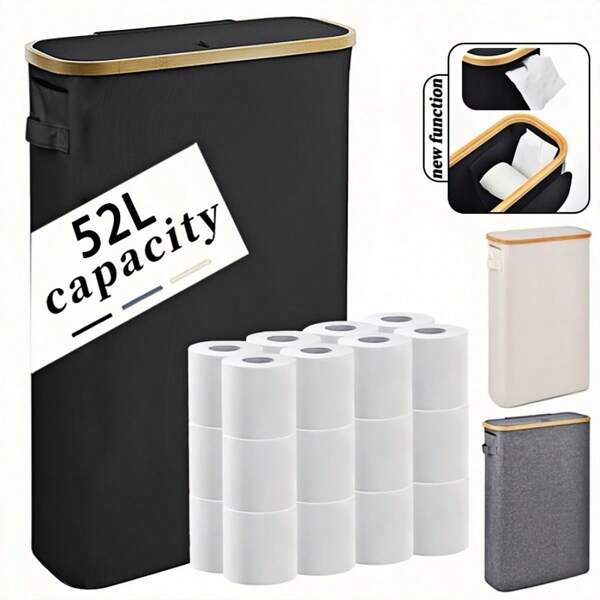Extra Large Toilet Paper Storage Box With Lid,Holds Up To 24 Regular Rolls Or 18 Jumbo Rolls, Toilet Paper Holder,Bathroom Decor,Toilet Paper Storage,Bathroom Accessories,Toliet Paper Holder,Bathroom Organizer,(Black, Beige & Gray)