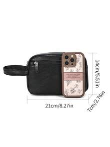 New Men's Small Square Bag, Vintage Minimalist Storage Bag, Casual Travel Multi-Function Large Capacity Phone Pouch Men Essentials - Black - View 5
