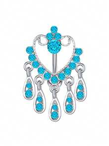 女士不锈钢防过敏 14G 肚脐穿孔饰品 - 心形 CZ 吊坠肚脐环，蓝色 - 彩色 - 查看 19