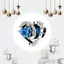 Easvnya 1pc Fashionable Silver-Plated Heart-Shaped Birthstone Series, Stylish 3D Design, Suitable For Bracelet And Necklace Accessories, Can Be A Perfect Jewelry Gift For Birthday And Holidays - A Heart-shaped Birthstone Blue - View 12