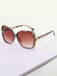 1pc Plastic Frame Oval Leopard Pattern Sunglasses For Women, Gradient Hollow Design, Suitable For Summer Beach Travel Outfit For Summer Beach Vacation,Outdoor,Travel