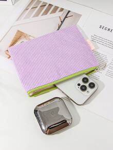 1Piece Corduory Makeup Bag Zippered Pouch Beauty Tool Storage Bag Corduroy Toiletry Bag Clutch Cosmetic Bag Corduory Makeup Pouch Portable Coin Purse Corduory Pencil Case For Gift Women Travel Bag Travel Essentials Gift Bags ,Birthday Gifts,Gifts For Friends And Teachers,Home Decor,Bathroom Livingroom Bed Room Decor,Bathroom Organizer,Jewelry Organizer,Lip Oil Organizer, - Multicolor - View 5