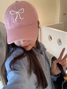 1 件可调节棒球帽，粉色蝴蝶结刺绣 - 甜美可爱风格，四季可折叠涤纶帽，按扣闭合，送给女性的完美礼物，刺绣棒球帽 - 彩色 - 查看 7