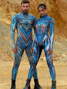 LADYINGBAY Dazzling Blue Rave Costume, Festival Clothing, Rave Clothing, Burning Man Bodysuit Women, Festival Bodysuit For Women, Rave Costume Women, Party Bodysuit Christmas Clothing, Christmas Gifts - 藍色 - 查看 5