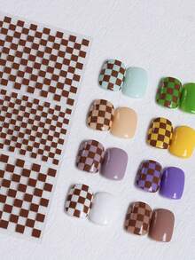 1pc Checkered & Houndstooth Nail Sticker, Waterproof Self-Adhesive Cuttable, Black & White Line Nail Art Decals, Fashionable Ins Style Nail Decorations